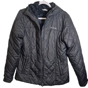Columbia Copper Crest Plush Fleece Lined Hooded Quilted Jacket Black Size Large